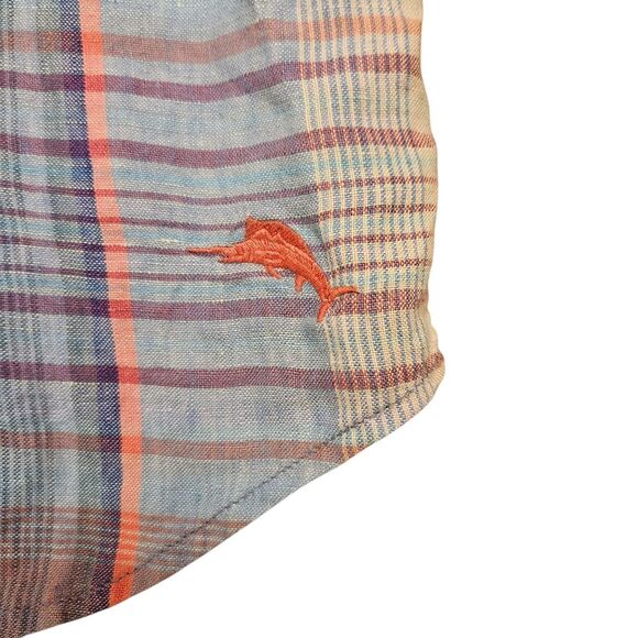 Tommy Bahama Linen Madras Plaid Multicolor Button Up Shirt Men Sz XL Long Sleeve - Picture 6 of 8